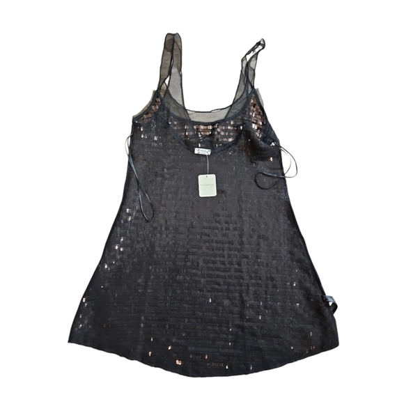 NWT Free People Woman's Dress Slip A- line Sequin Mini Brown Sz L - Picture 8 of 12